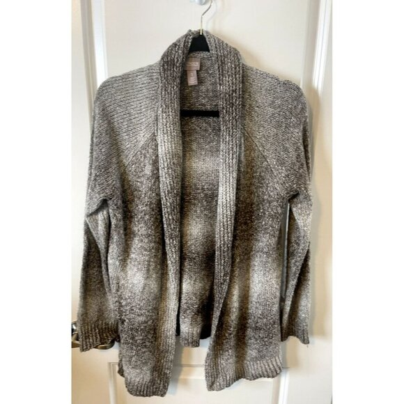 Chico's Ombre Knit Open front long Cardigan 1 tan/cream long sleeve collar soft - Picture 1 of 6